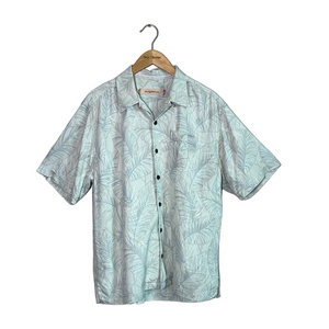 TOMMY‎ BAHAMA Men Medium 100% Silk Short Sleeve Button Up Shirt Tropical Island
